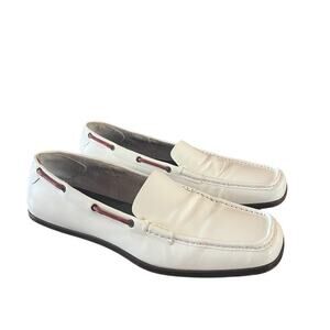 Gucci Women's Leather Driving Loafers Boat Shoe Square Toe White Size US 8.5
